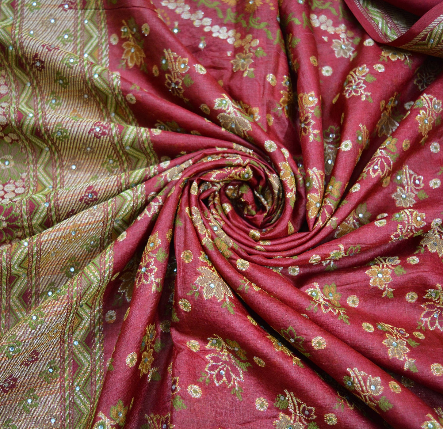 Indian Vintage Sari Red Pure Tussar Silk Hand Woven Sarees Fabric 5Yard Sewing Ethnic Floral