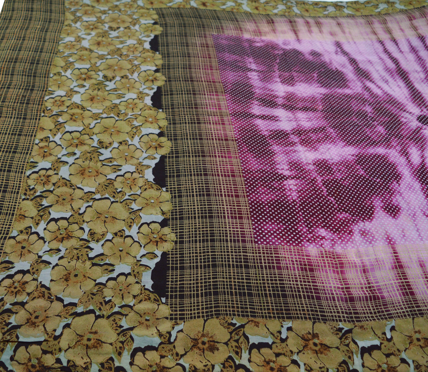 Indian Vintage Sari Pure Crepe Silk Tie-Dye Printed Saree 5yard Sewing Ethnic Wrap