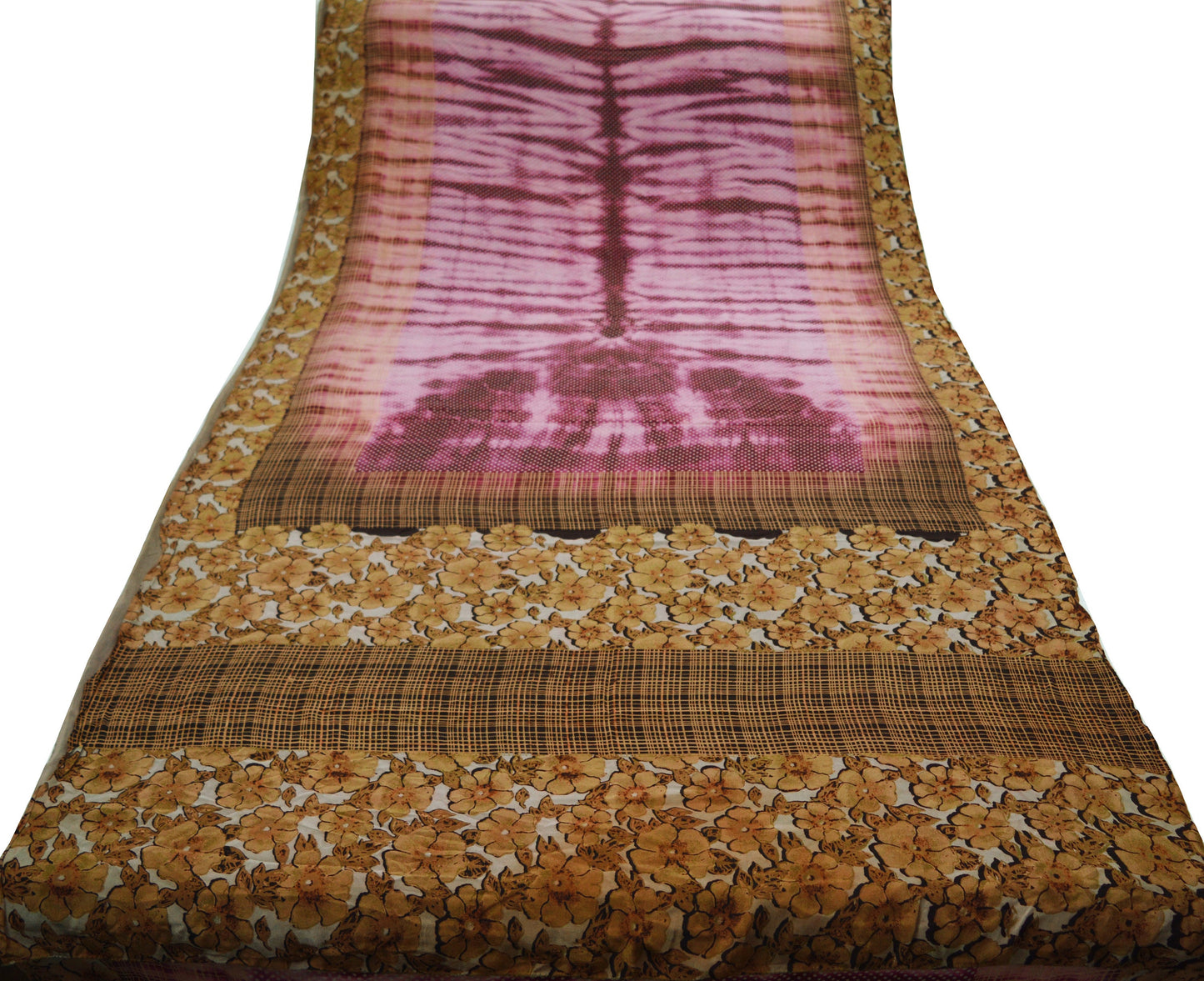 Indian Vintage Sari Pure Crepe Silk Tie-Dye Printed Saree 5yard Sewing Ethnic Wrap