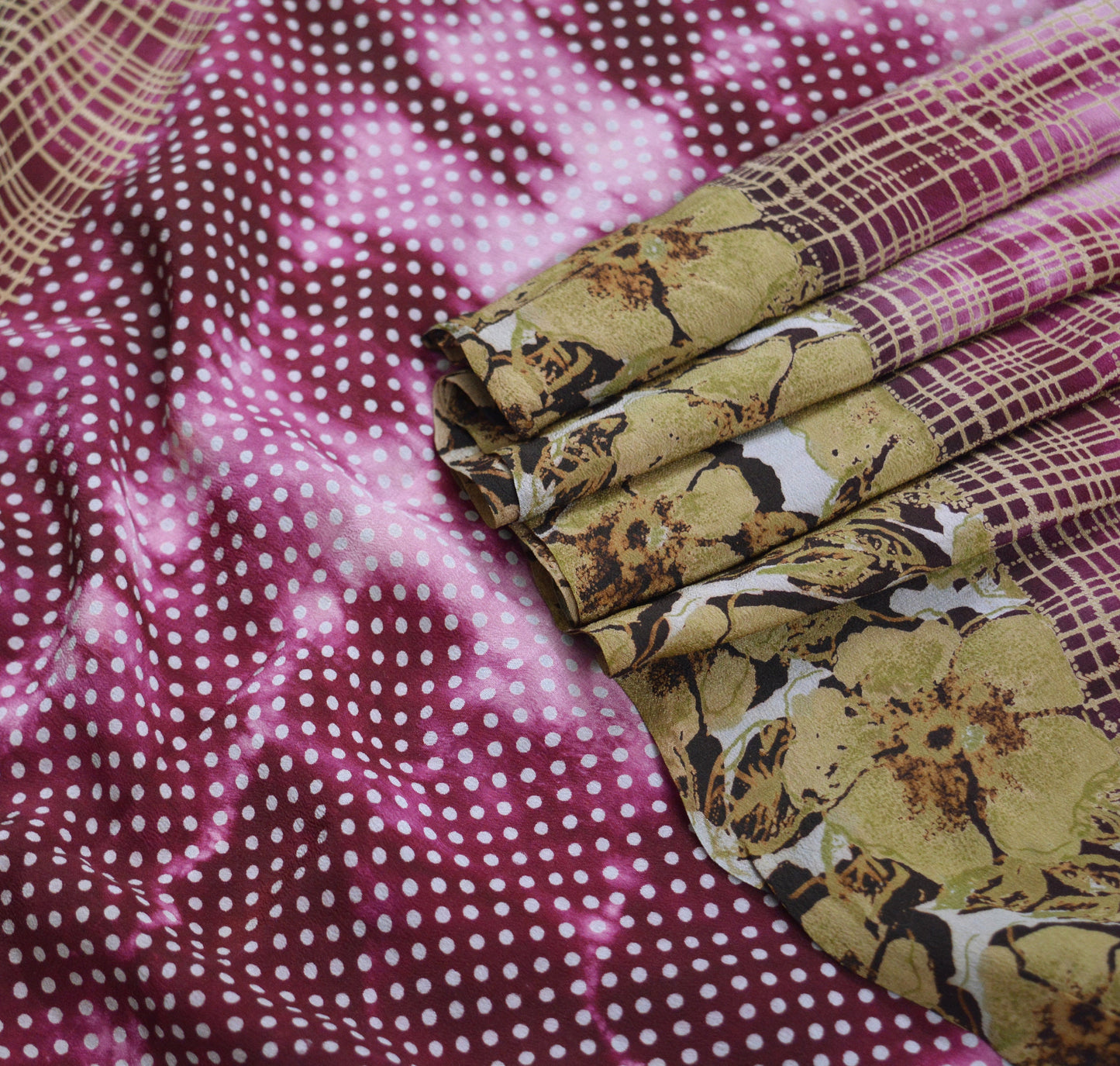 Indian Vintage Sari Pure Crepe Silk Tie-Dye Printed Saree 5yard Sewing Ethnic Wrap