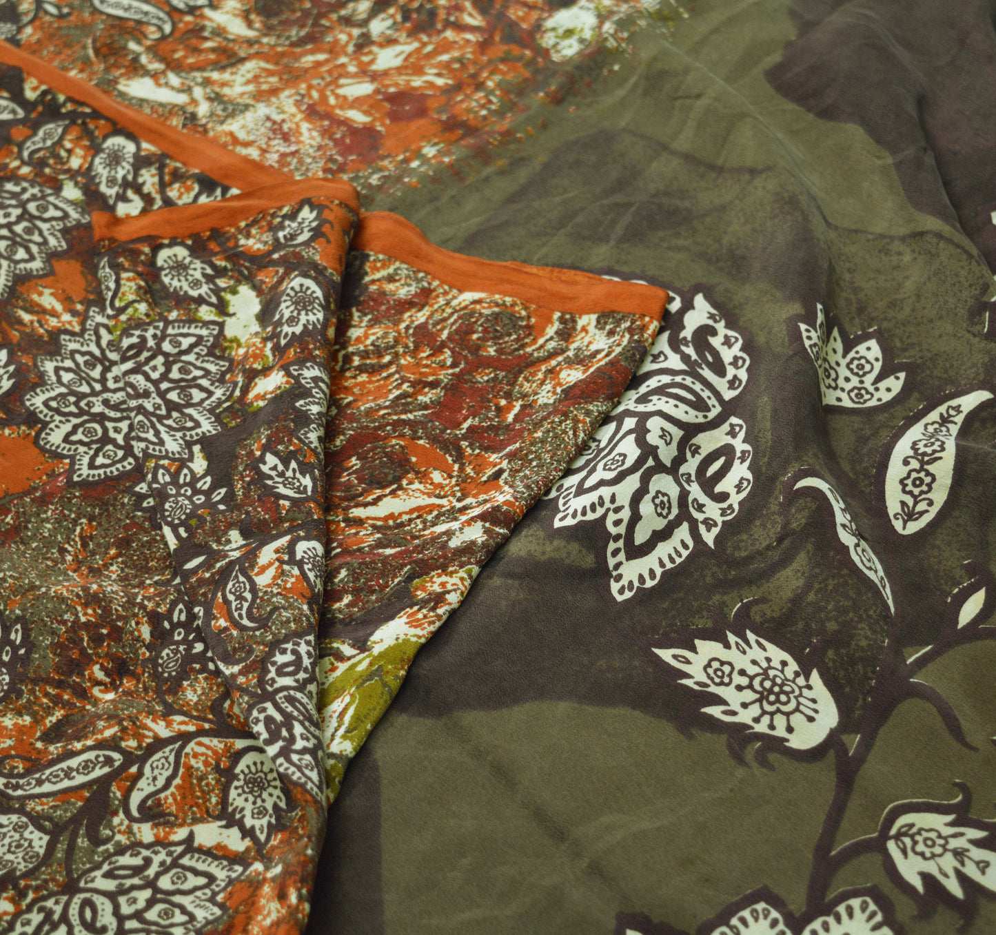 Indian Vintage Sari Pure Crepe Silk Printed Indian Saree 5yd Sewing Floral Soft Wrap