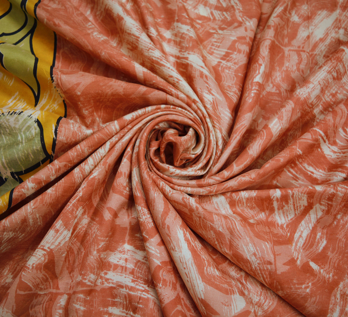 Indian Vintage Sari Peach Pure Silk Printed Saree Craft Fabric 5yd Sewing Floral DressMaking Soft Floral