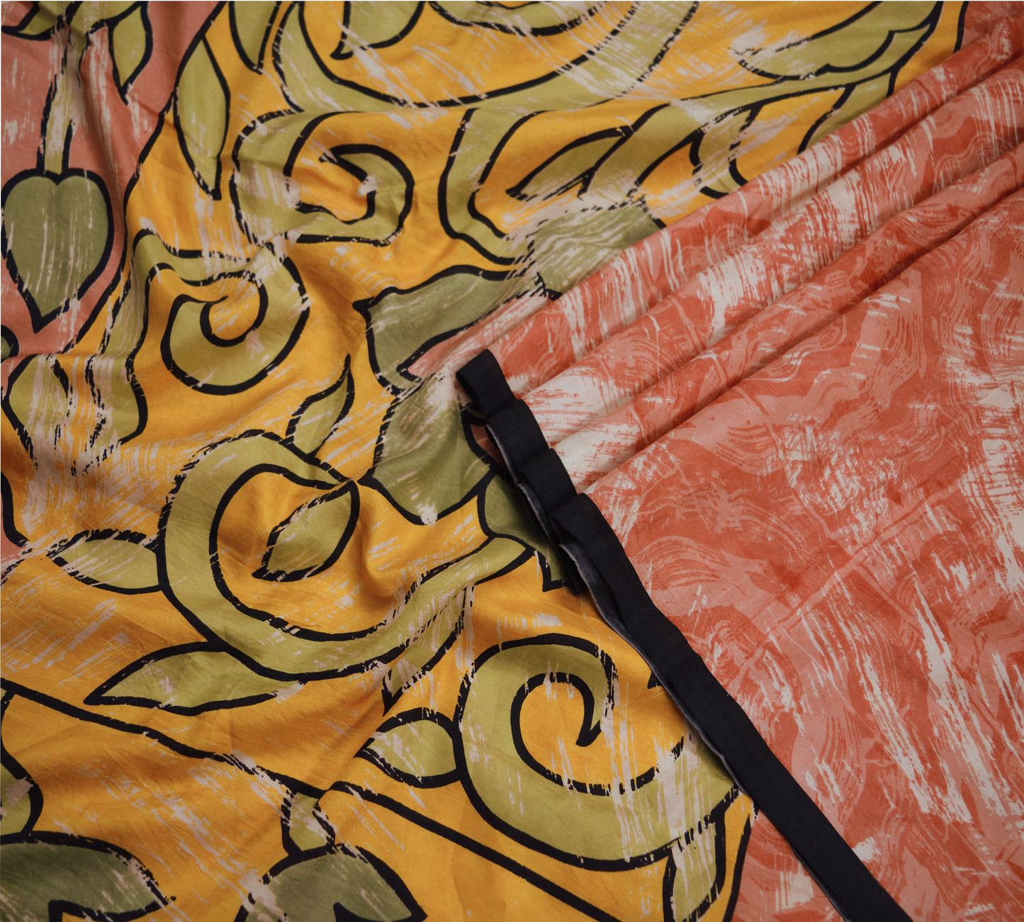 Indian Vintage Sari Peach Pure Silk Printed Saree Craft Fabric 5yd Sewing Floral DressMaking Soft Floral