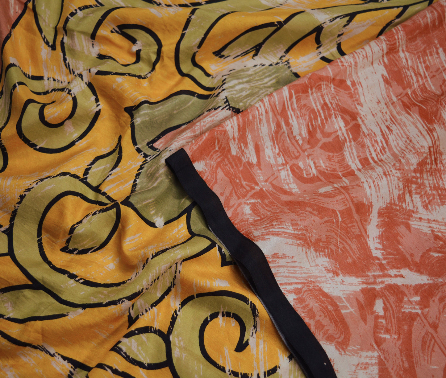 Indian Vintage Sari Peach Pure Silk Printed Saree Craft Fabric 5yd Sewing Floral DressMaking Soft Floral
