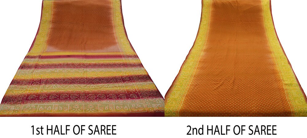 Indian Vintage Sari Pure Crepe Silk Bandani Printed Saree 7yd Sewing Soft Boho Wrap