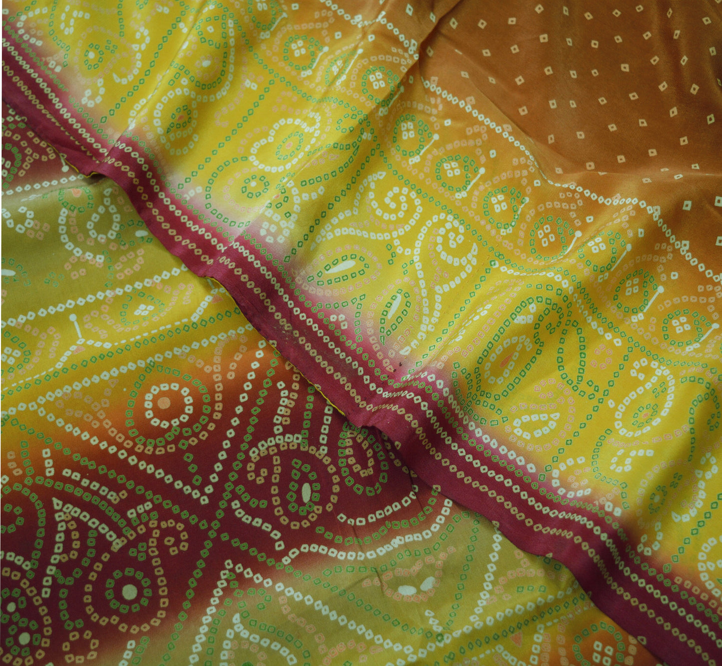 Indian Vintage Sari Pure Crepe Silk Bandani Printed Saree 7yd Sewing Soft Boho Wrap