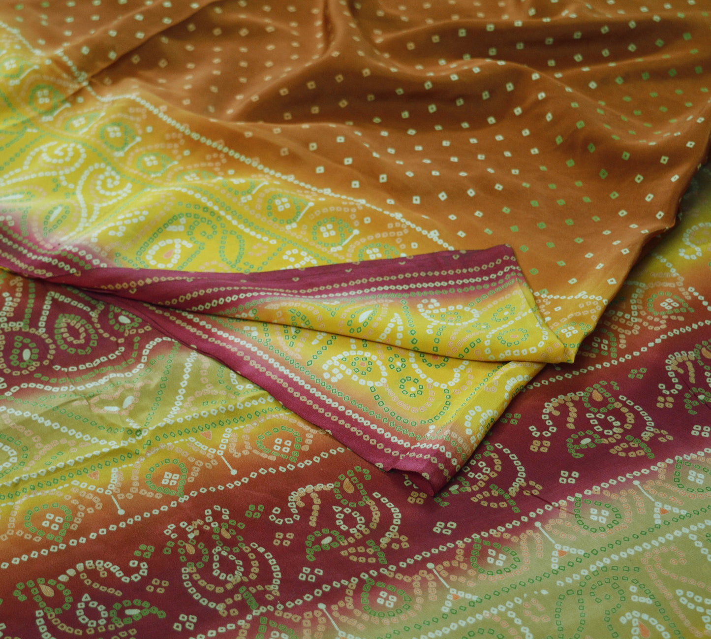 Indian Vintage Sari Pure Crepe Silk Bandani Printed Saree 7yd Sewing Soft Boho Wrap