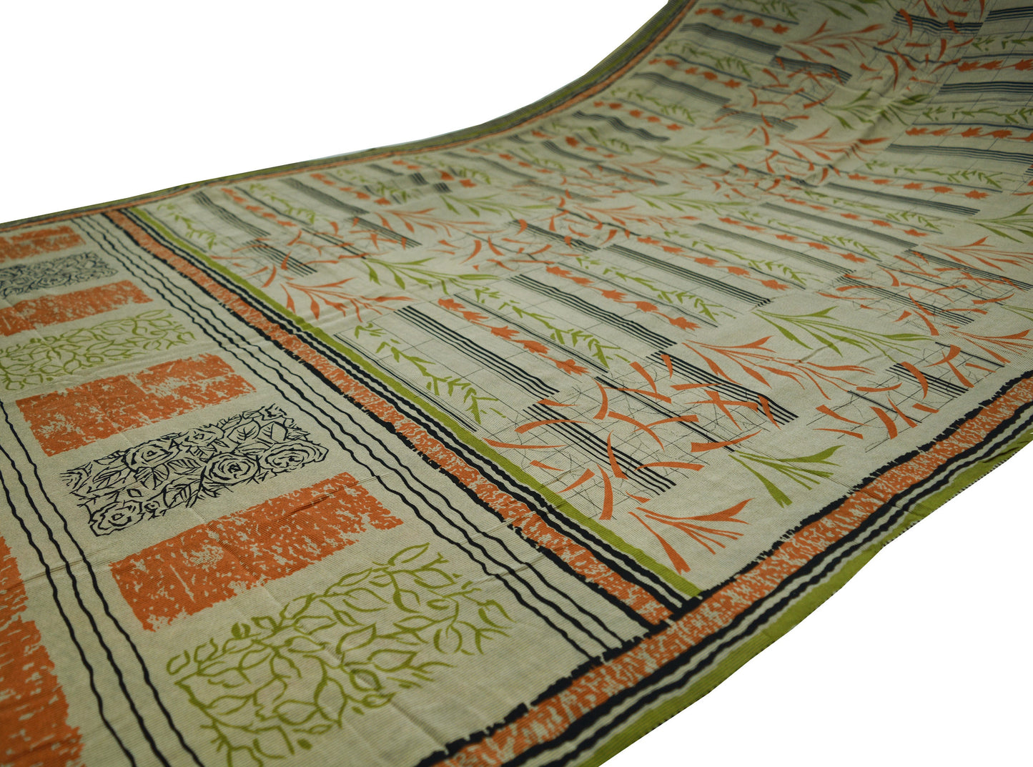 Indian Vintage Sari Pure Crepe Silk Printed Saree Craft Fabric 5yd Sewing Floral Wrap