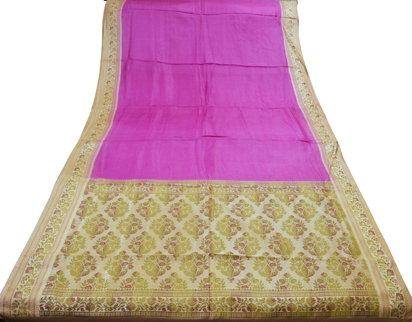 Indian Vintage Sari Magenta Pure Tussar Silk Hand Woven Sarees Craft Fabric 5Yard Sewing Ethnic Floral