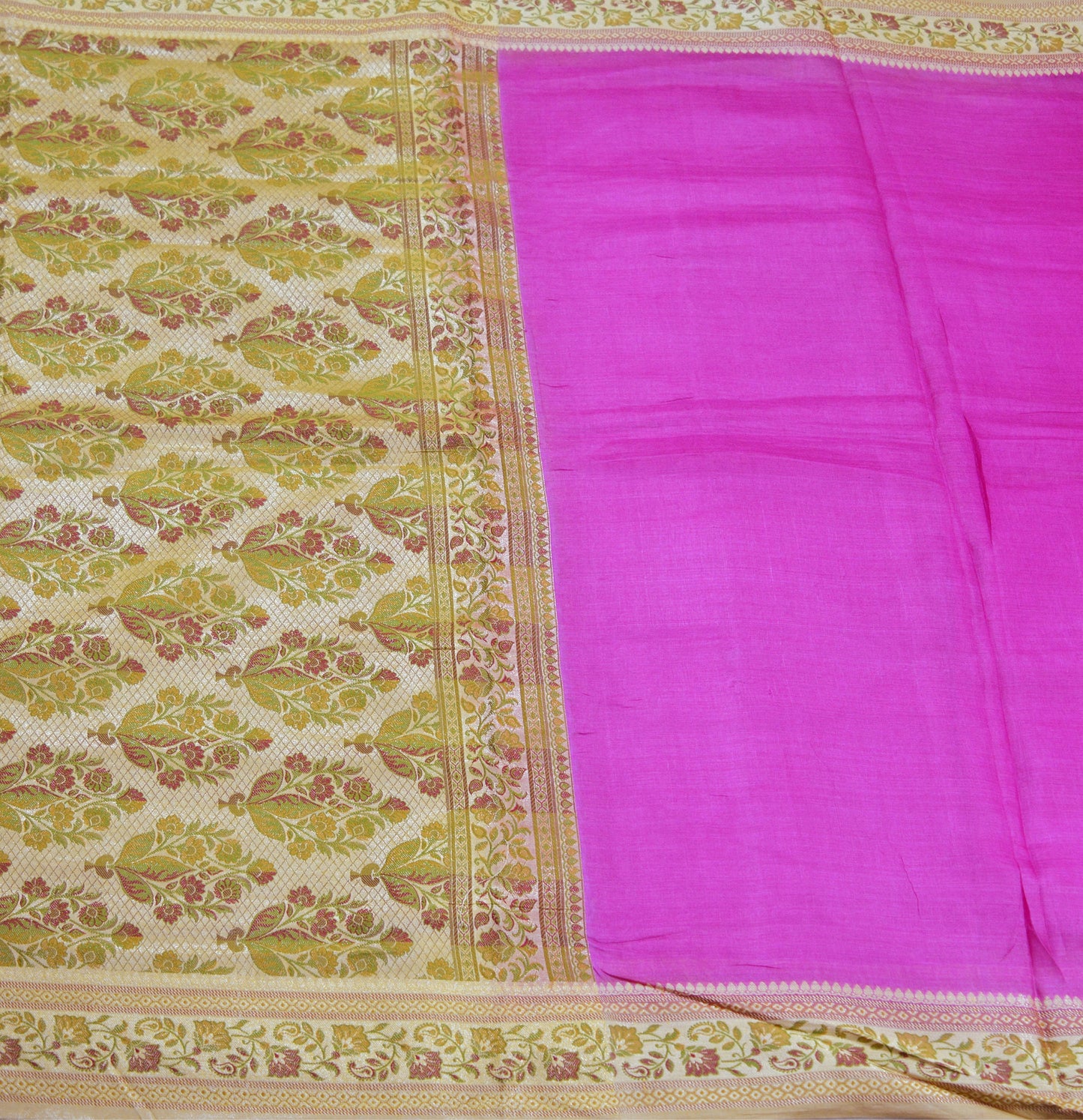 Indian Vintage Sari Magenta Pure Tussar Silk Hand Woven Sarees Craft Fabric 5Yard Sewing Ethnic Floral