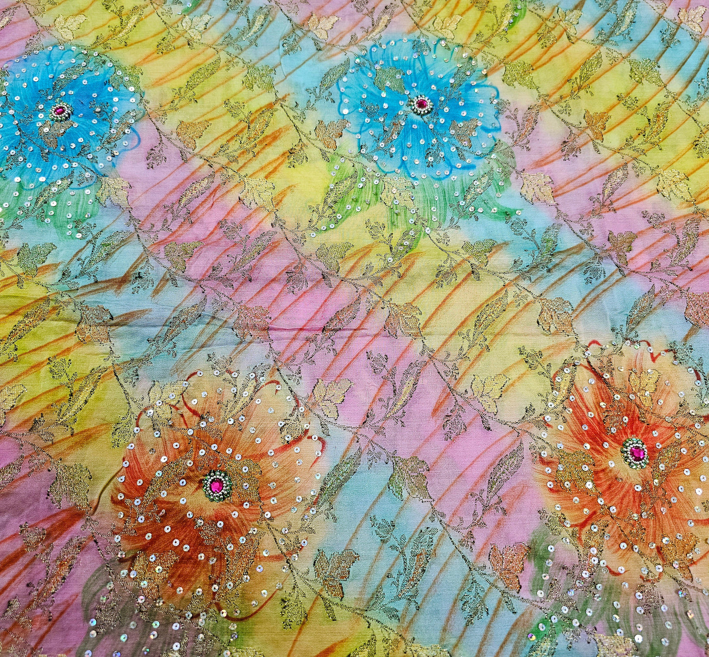 Indian Vintage Sari Pure Tussar Silk Hand Embroidered Sarees Fabric 5Yard Sewing Ethnic