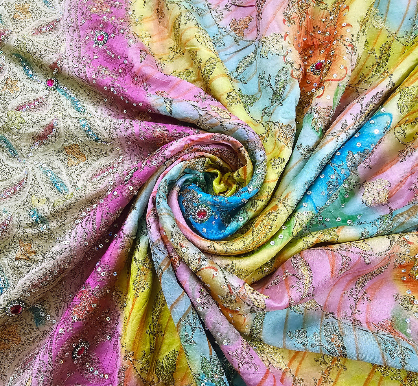 Indian Vintage Sari Pure Tussar Silk Hand Embroidered Sarees Fabric 5Yard Sewing Ethnic