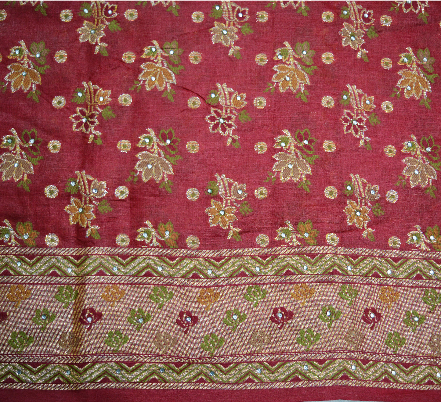 Indian Vintage Sari Red Pure Tussar Silk Hand Woven Sarees Fabric 5Yard Sewing Ethnic Floral