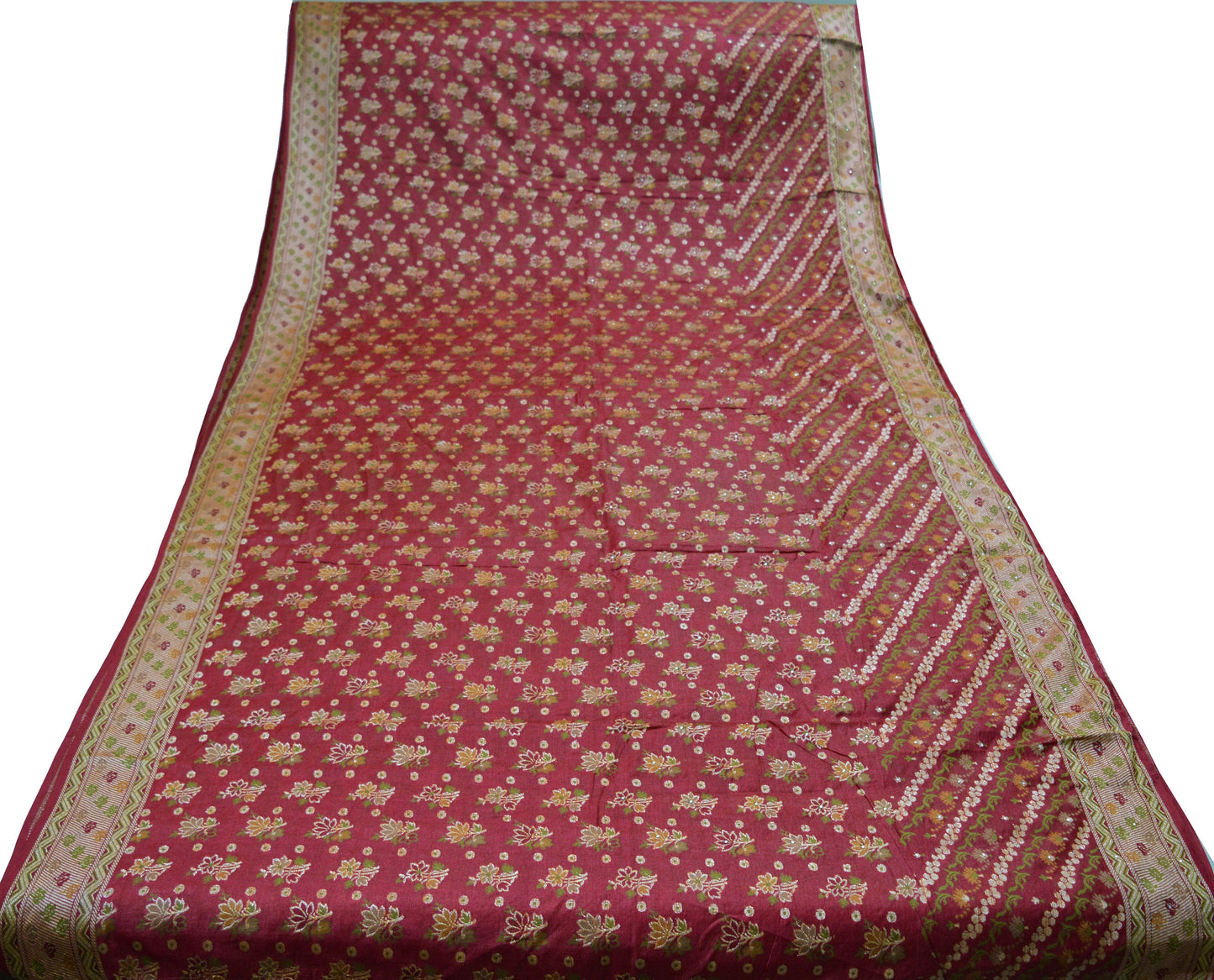 Indian Vintage Sari Red Pure Tussar Silk Hand Woven Sarees Fabric 5Yard Sewing Ethnic Floral