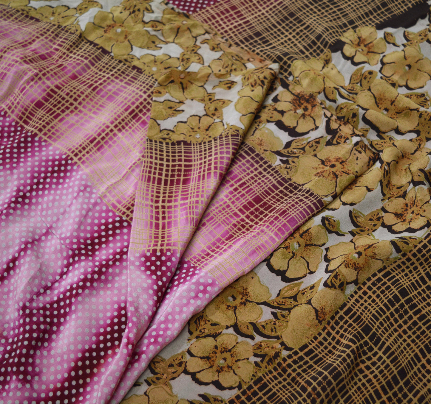 Indian Vintage Sari Pure Crepe Silk Tie-Dye Printed Saree 5yard Sewing Ethnic Wrap