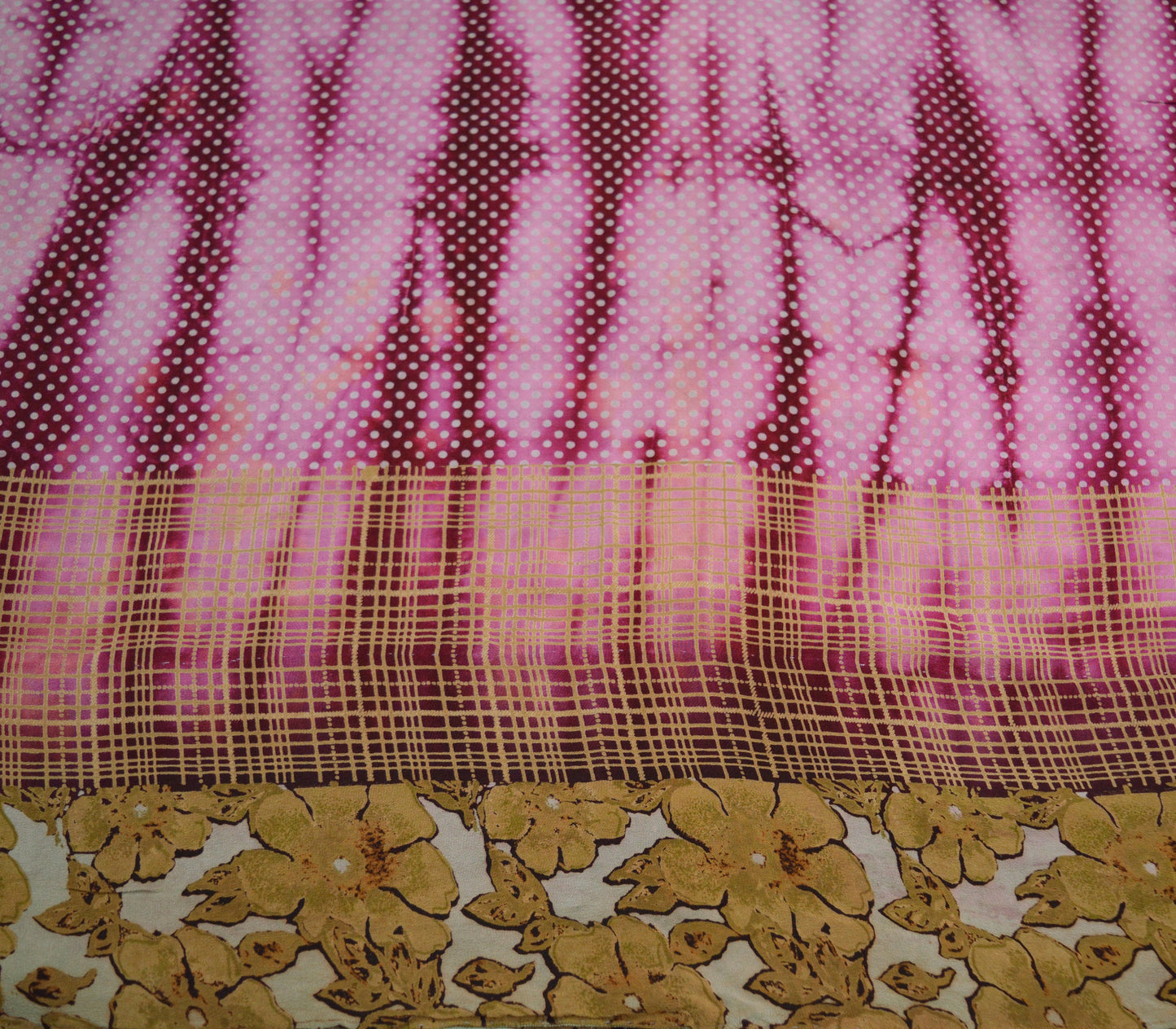 Indian Vintage Sari Pure Crepe Silk Tie-Dye Printed Saree 5yard Sewing Ethnic Wrap