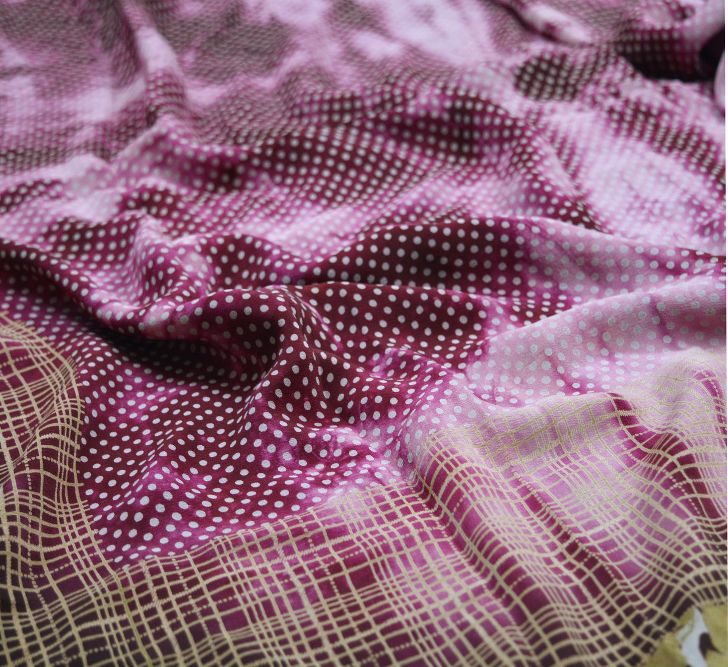 Indian Vintage Sari Pure Crepe Silk Tie-Dye Printed Saree 5yard Sewing Ethnic Wrap