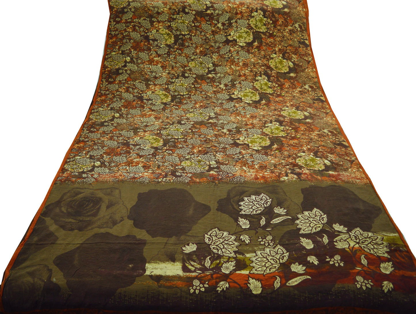 Indian Vintage Sari Pure Crepe Silk Printed Indian Saree 5yd Sewing Floral Soft Wrap