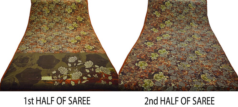 Indian Vintage Sari Pure Crepe Silk Printed Indian Saree 5yd Sewing Floral Soft Wrap