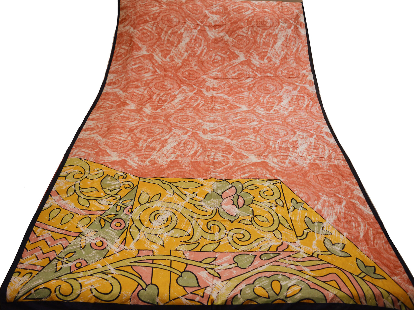 Indian Vintage Sari Peach Pure Silk Printed Saree Craft Fabric 5yd Sewing Floral DressMaking Soft Floral