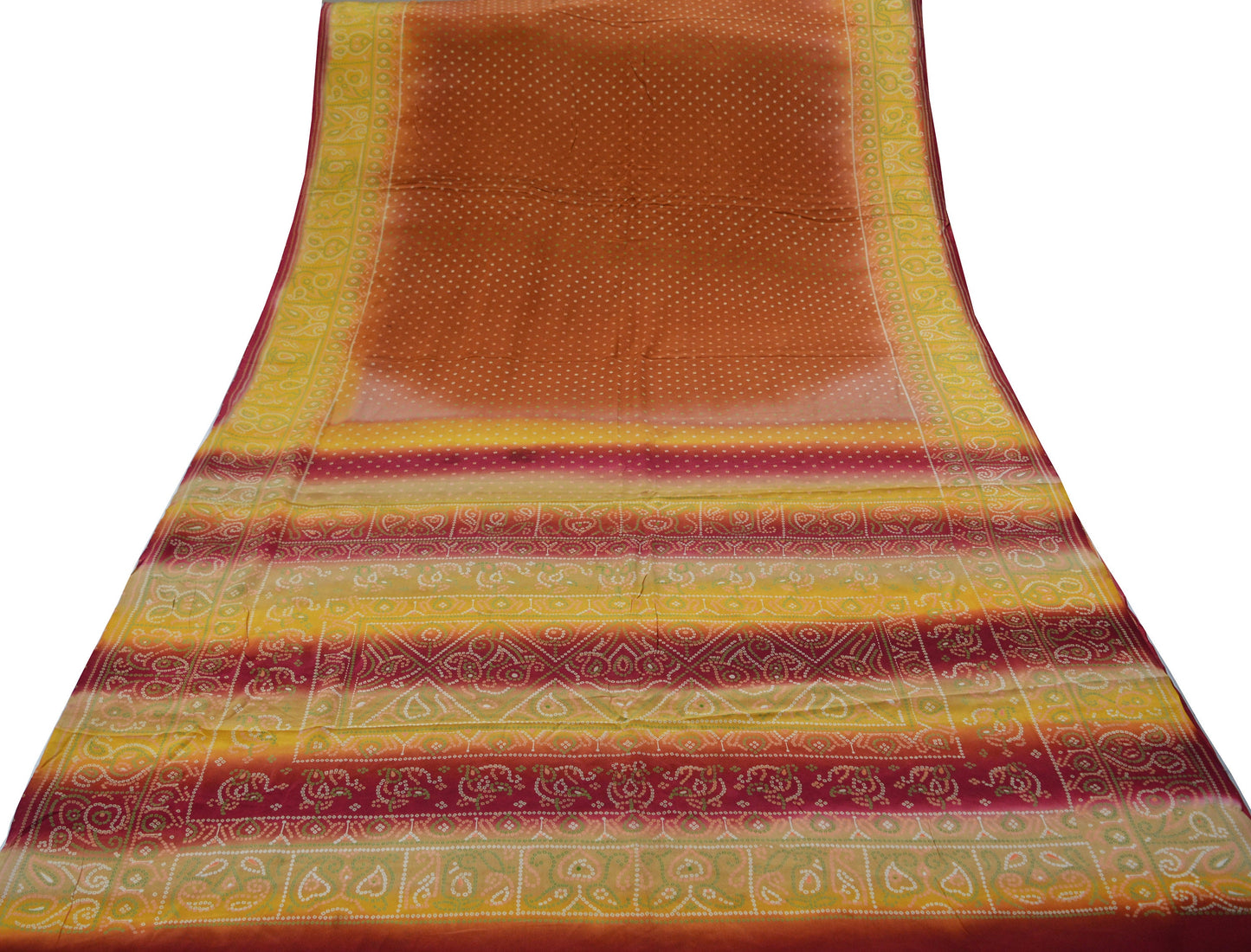 Indian Vintage Sari Pure Crepe Silk Bandani Printed Saree 7yd Sewing Soft Boho Wrap