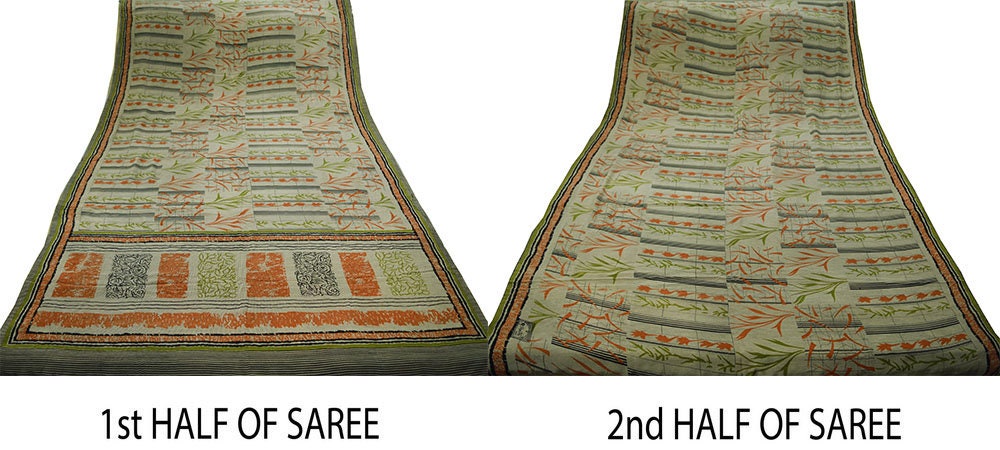 Indian Vintage Sari Pure Crepe Silk Printed Saree Craft Fabric 5yd Sewing Floral Wrap