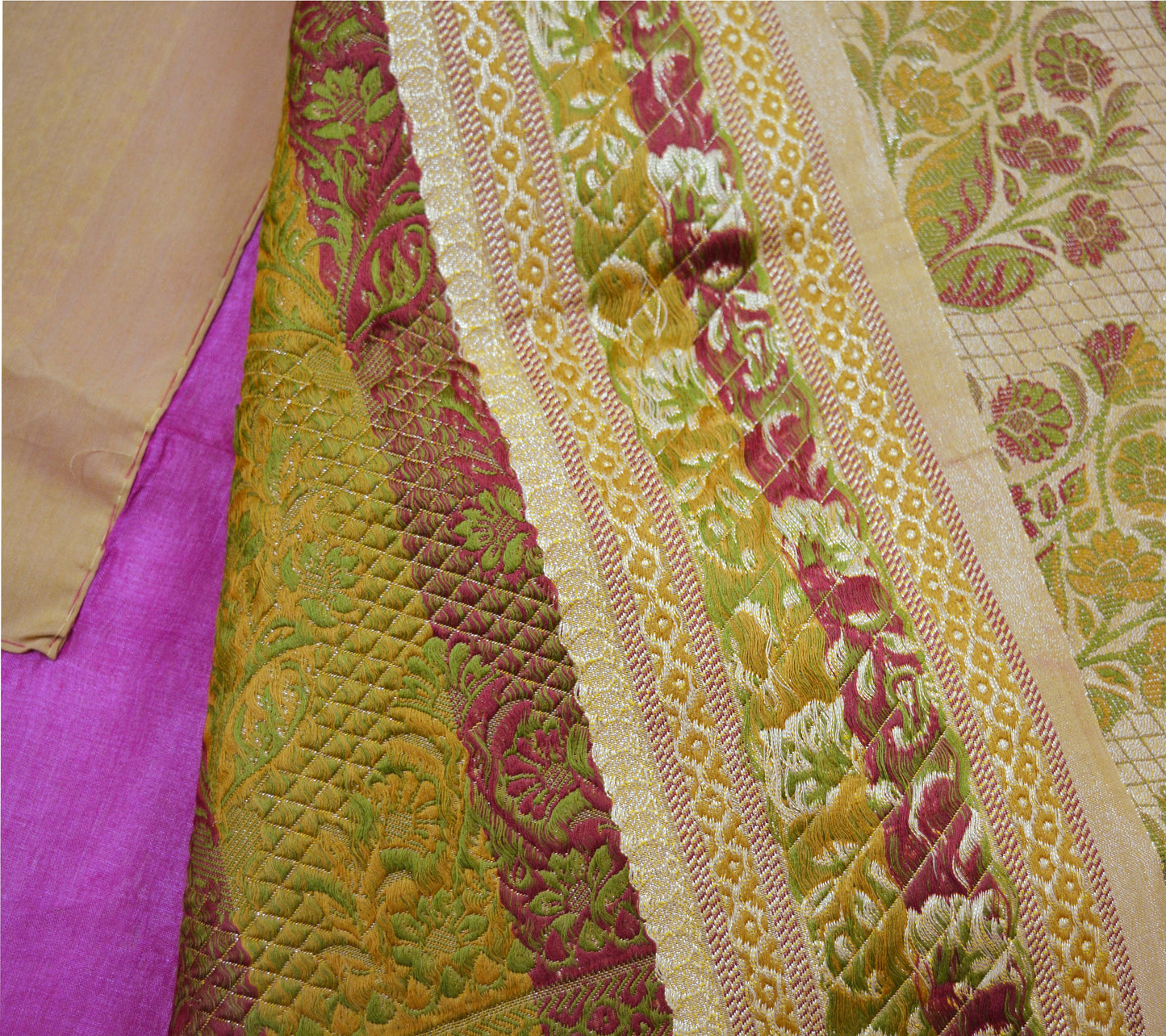 Indian Vintage Sari Magenta Pure Tussar Silk Hand Woven Sarees Craft Fabric 5Yard Sewing Ethnic Floral