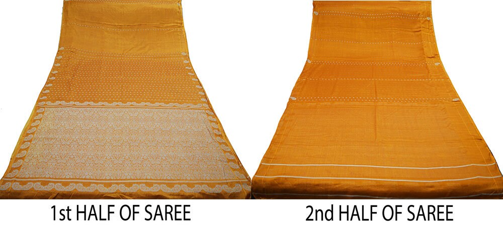 Indian Vintage Sari Saffron Artificial Silk Hand Woven Saree Fabric 5yard Sewing Craft DressMaking Soft Floral Ethnic