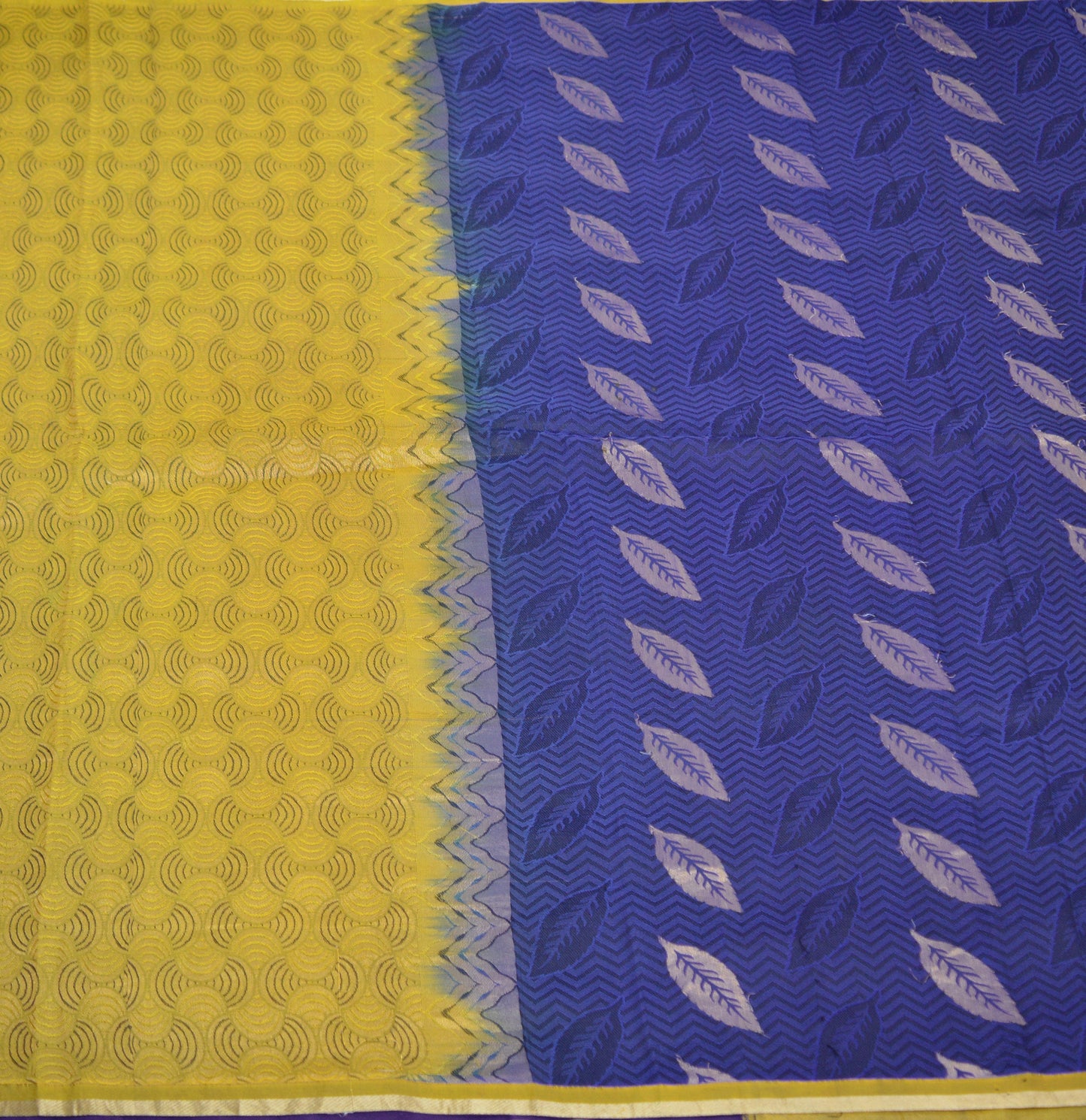 Indian Vintage Saree Saffron & Blue Hand Woven Pure Silk Indian Sari Fabric 5Yard Silk Sari Ethnic Floral Golden Zari Fringes
