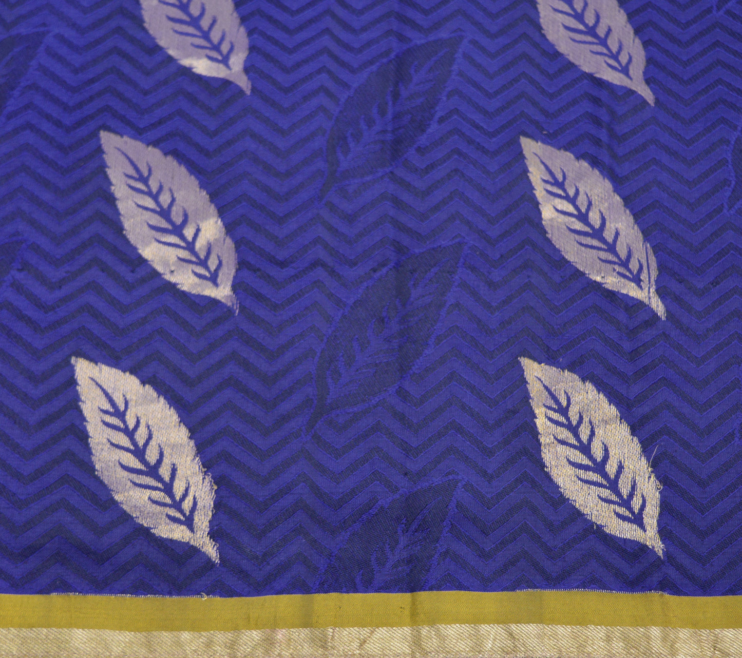 Indian Vintage Saree Saffron & Blue Hand Woven Pure Silk Indian Sari Fabric 5Yard Silk Sari Ethnic Floral Golden Zari Fringes