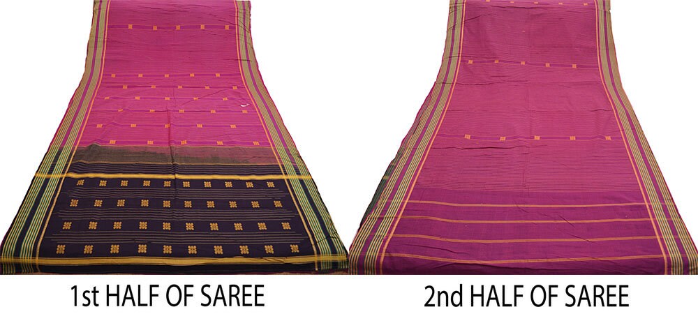 Indian Vintage Sari Purple & Brown Pure Cotton Hand Woven Saree 5yard Ethnic Soft Floral Design