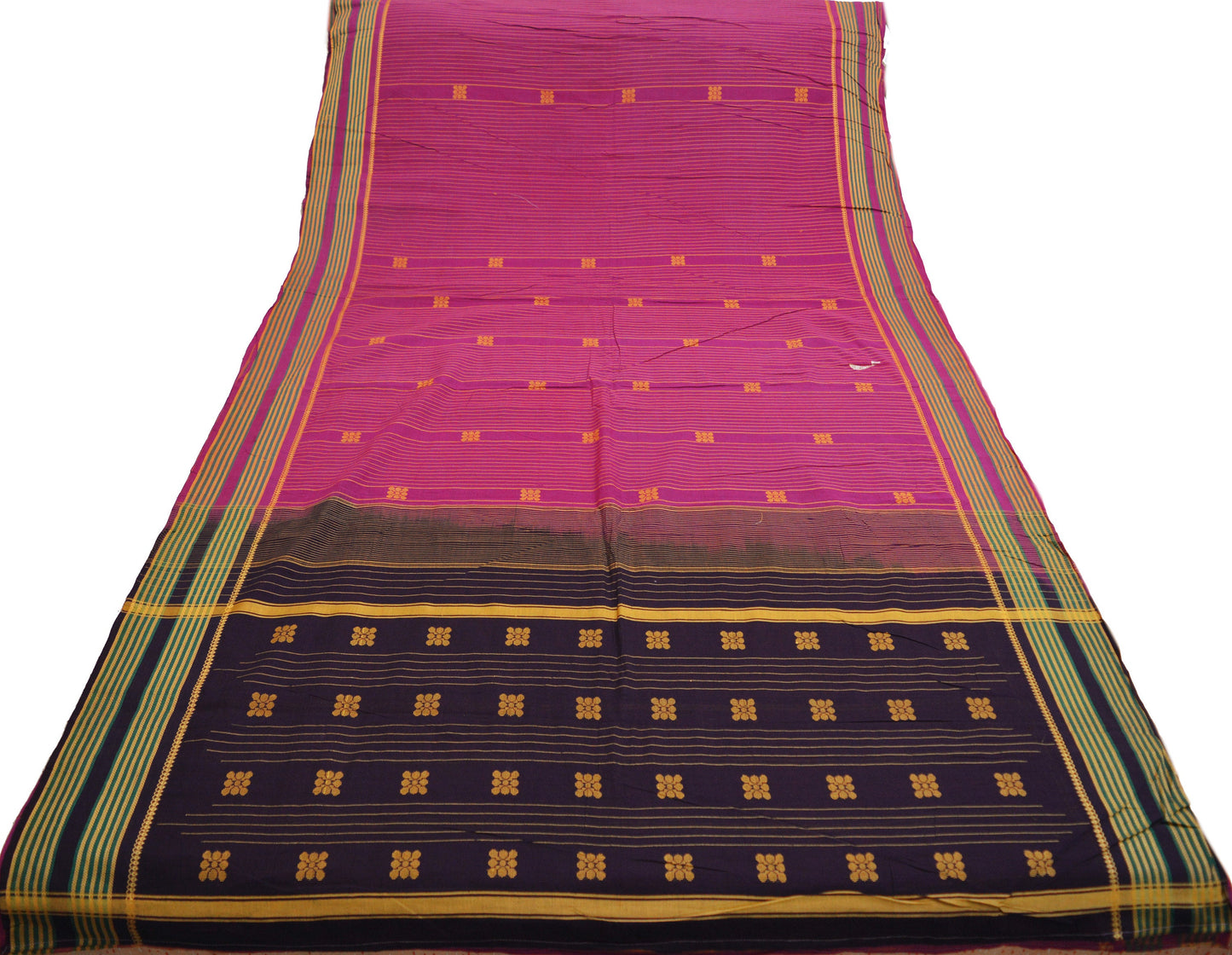 Indian Vintage Sari Purple & Brown Pure Cotton Hand Woven Saree 5yard Ethnic Soft Floral Design