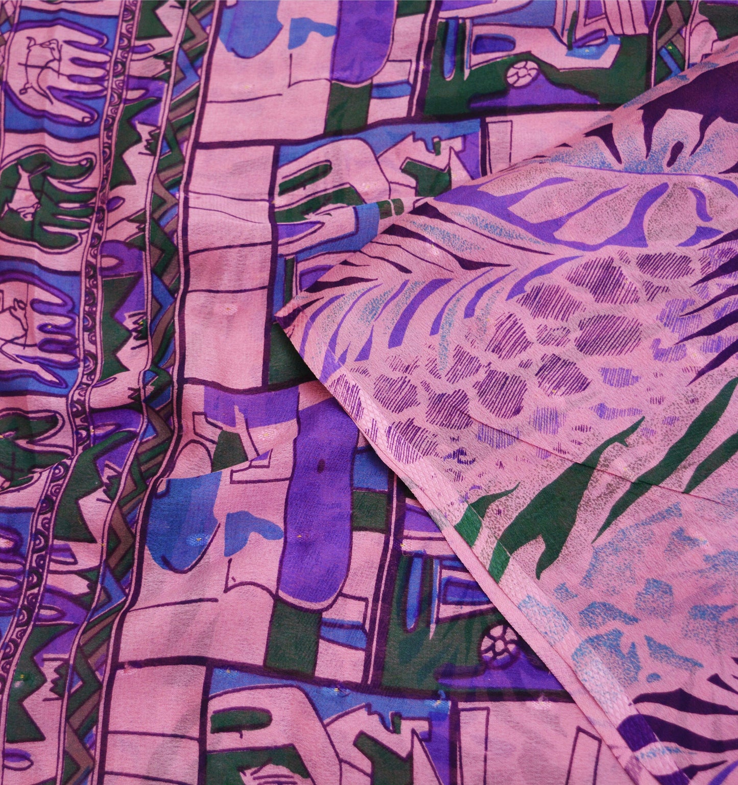 Indian Vintage Sari Pink 100% Pure Silk Printed Saree Fabric 5yard Sewing Craft DressMaking Soft Abstract