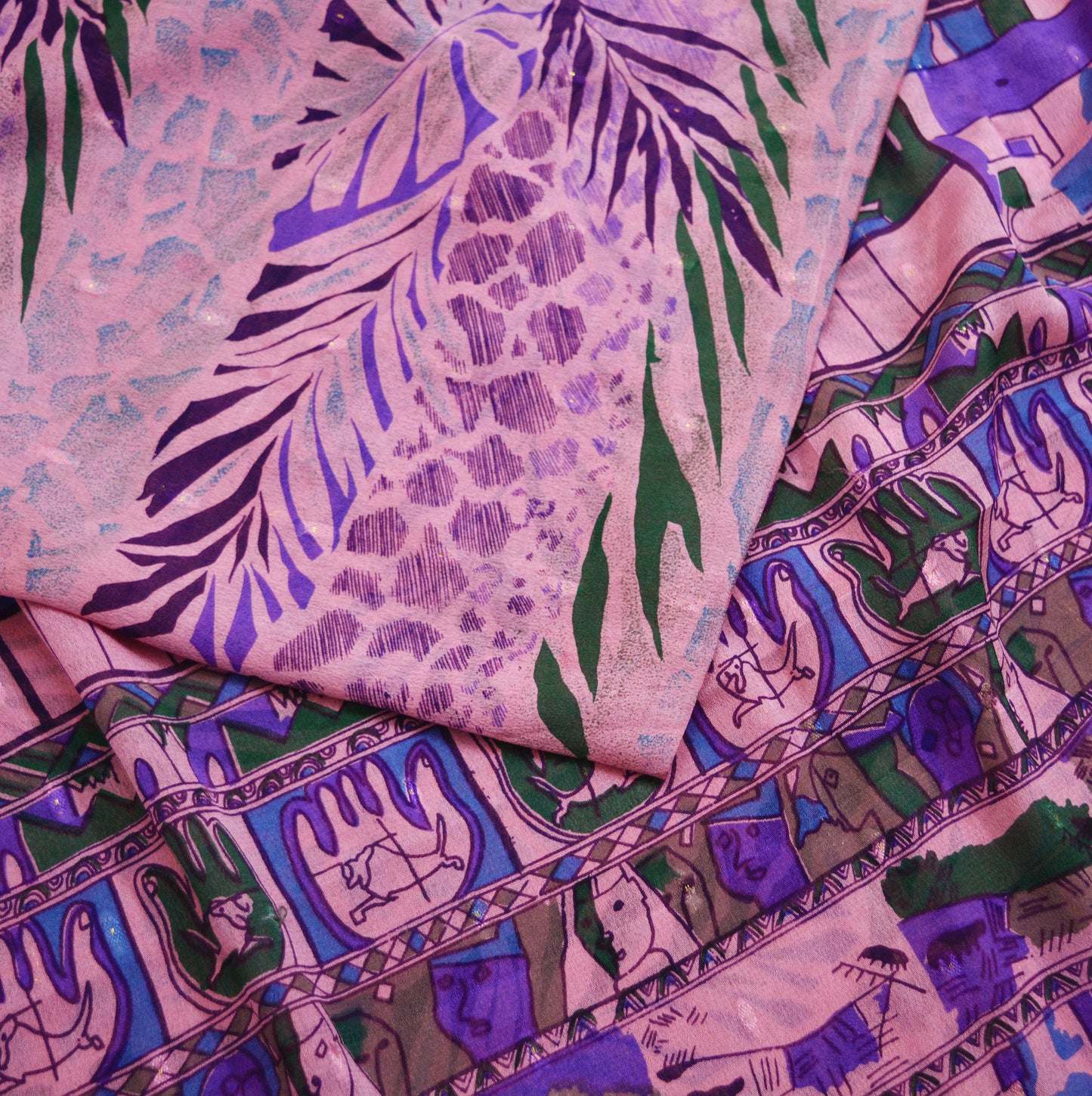 Indian Vintage Sari Pink 100% Pure Silk Printed Saree Fabric 5yard Sewing Craft DressMaking Soft Abstract