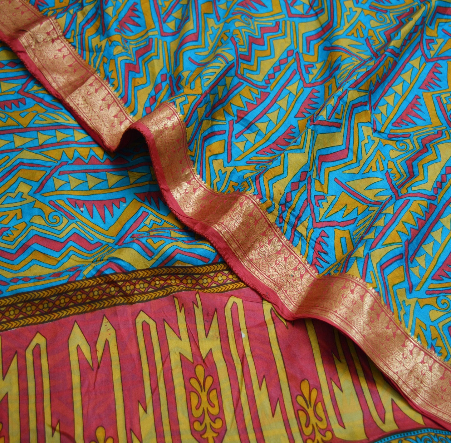 Indian Vintage Sari Pink & Blue 100% Pure Silk Printed Saree Fabric 5yard Sewing Craft DressMaking Soft Floral Zari