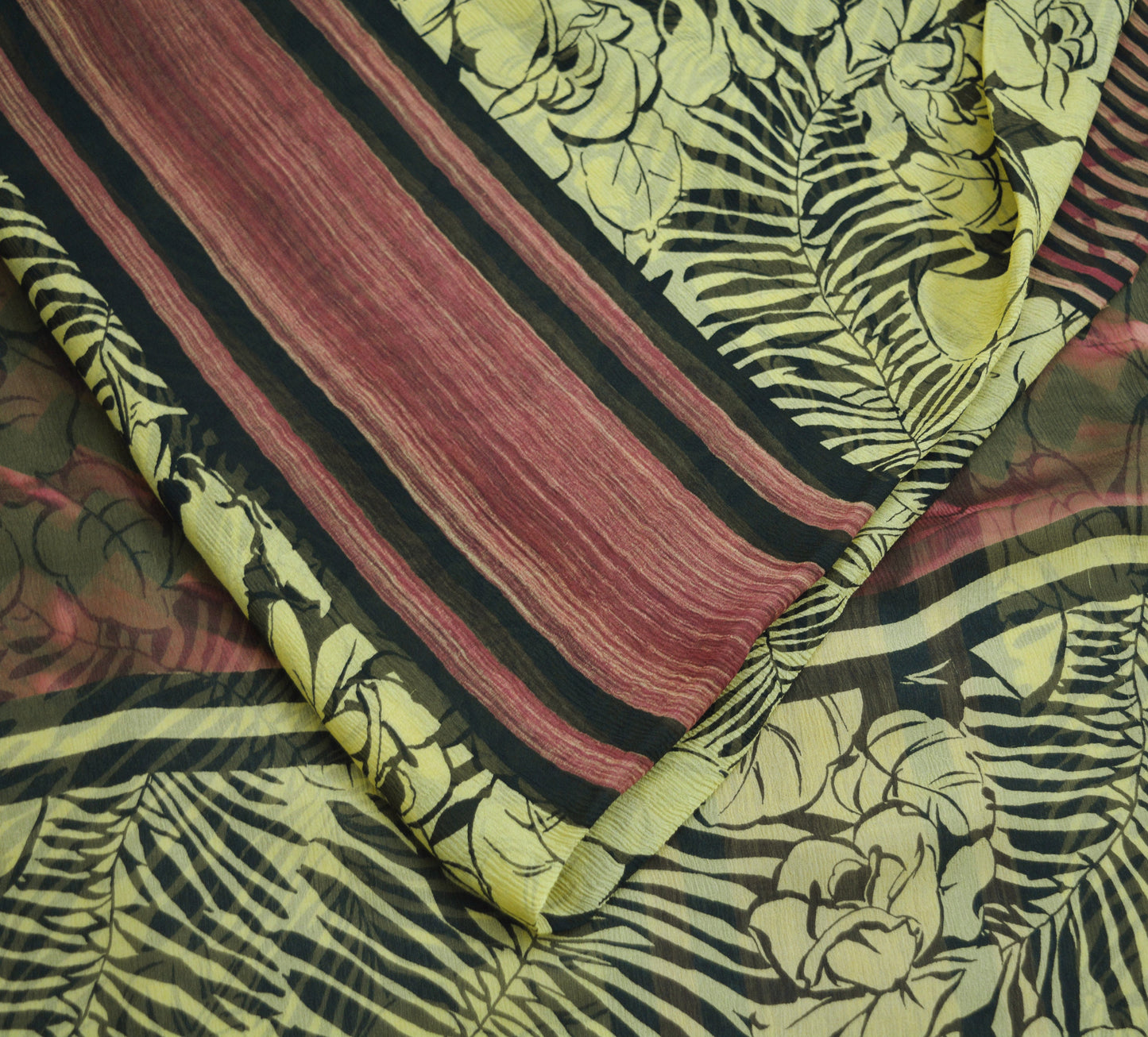 Women Vintage Sari Beige & Black Pure Chiffon Silk Printed Saree Craft Fabric Sewing 5Yard Soft Light Sari Dress Making