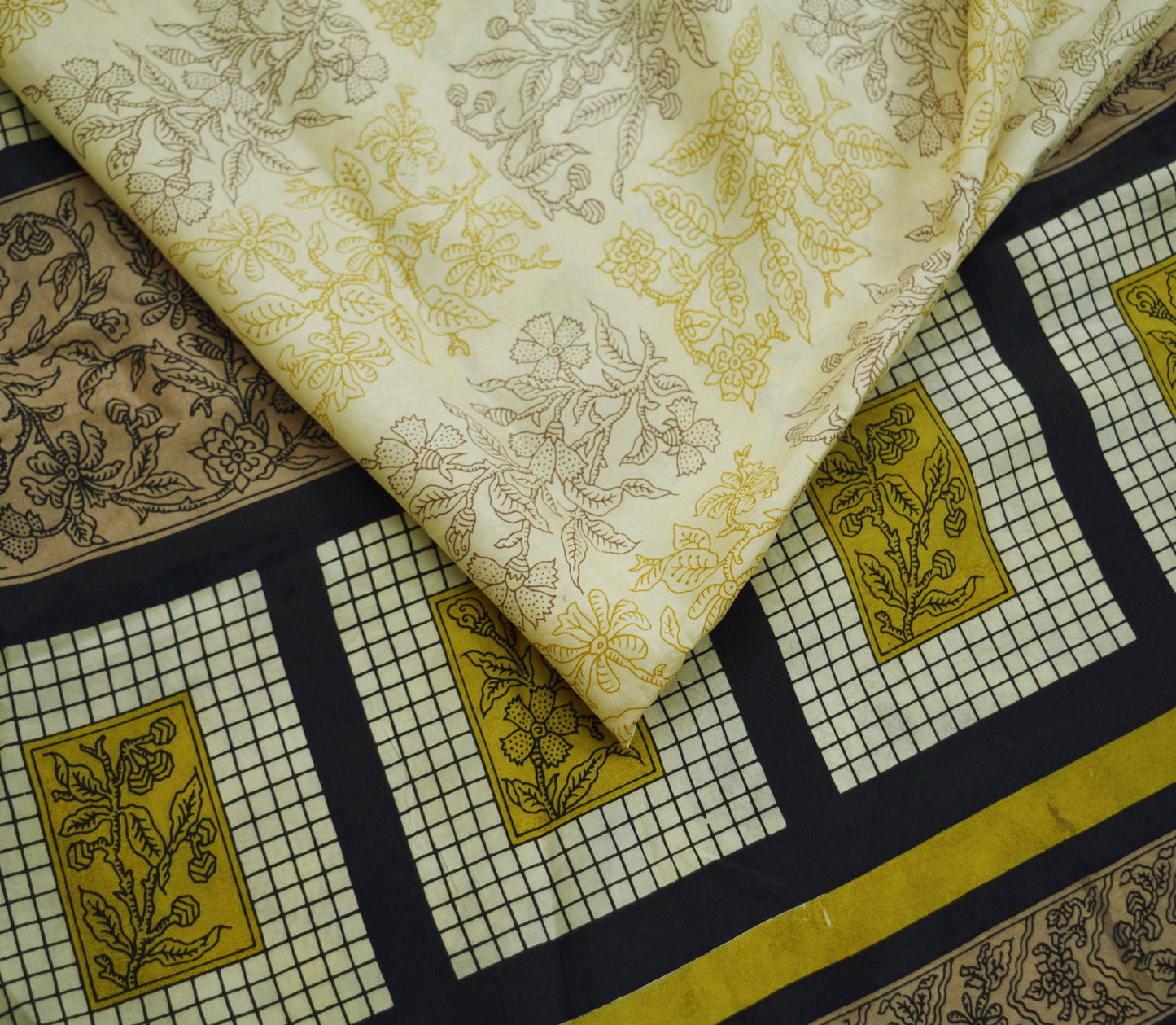 Indian Vintage Sari Cream Pure Silk Printed Saree Fabric 5yard Sewing Craft DressMaking Soft Floral