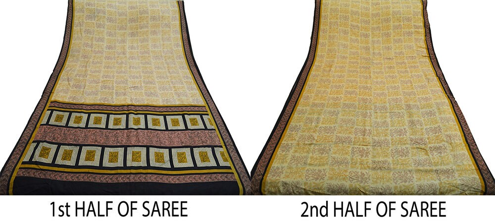 Indian Vintage Sari Cream Pure Silk Printed Saree Fabric 5yard Sewing Craft DressMaking Soft Floral