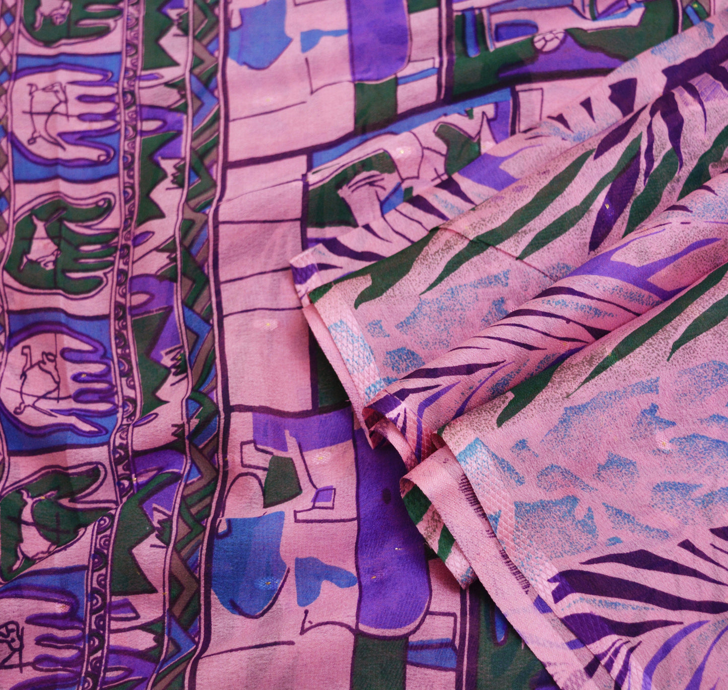 Indian Vintage Sari Pink 100% Pure Silk Printed Saree Fabric 5yard Sewing Craft DressMaking Soft Abstract