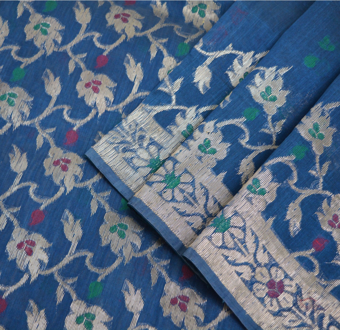 Indian Vintage Blue Sarees Pure Organza Silk Woven Indian Sari Fabric 5Yard Sewing Ethnic Golden Zari Floral