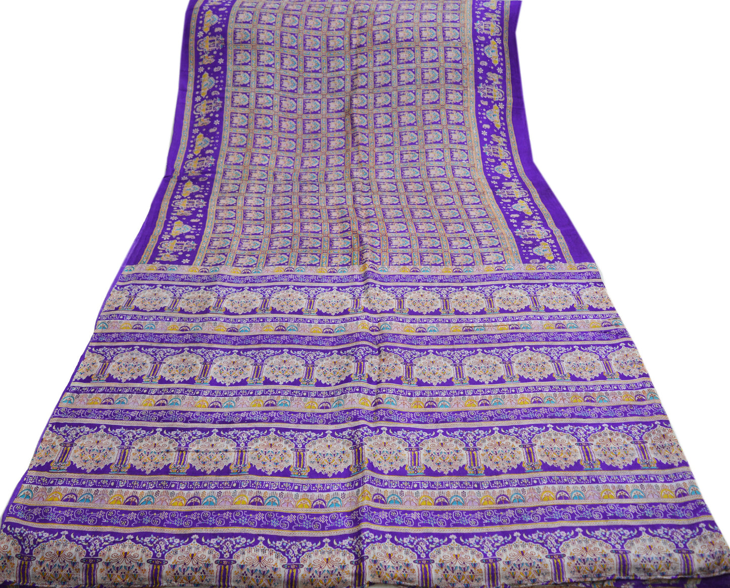 Indian Vintage Sari Purple Pure Silk Printed Saree Fabric 5yard Sewing Craft DressMaking Humans Floral