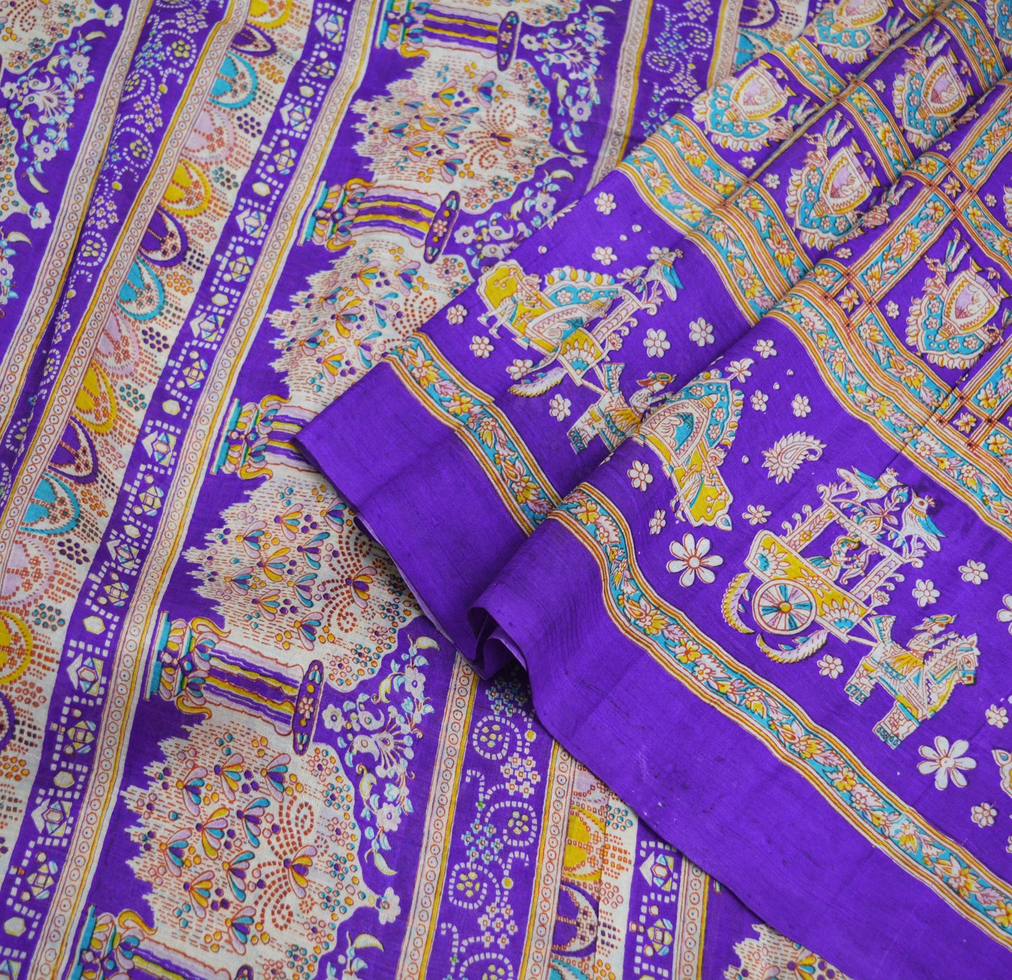 Indian Vintage Sari Purple Pure Silk Printed Saree Fabric 5yard Sewing Craft DressMaking Humans Floral