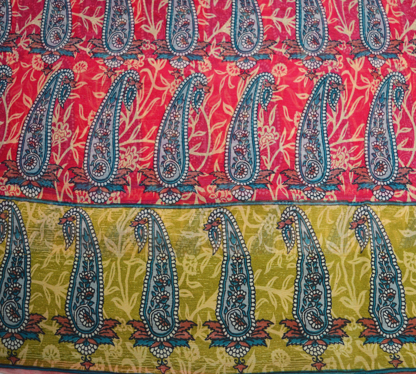 Women Vintage Sari Green & Red Pure Chiffon Silk Printed Saree Craft Fabric Sewing 5Yd Soft Light Sari Dress Making Floral
