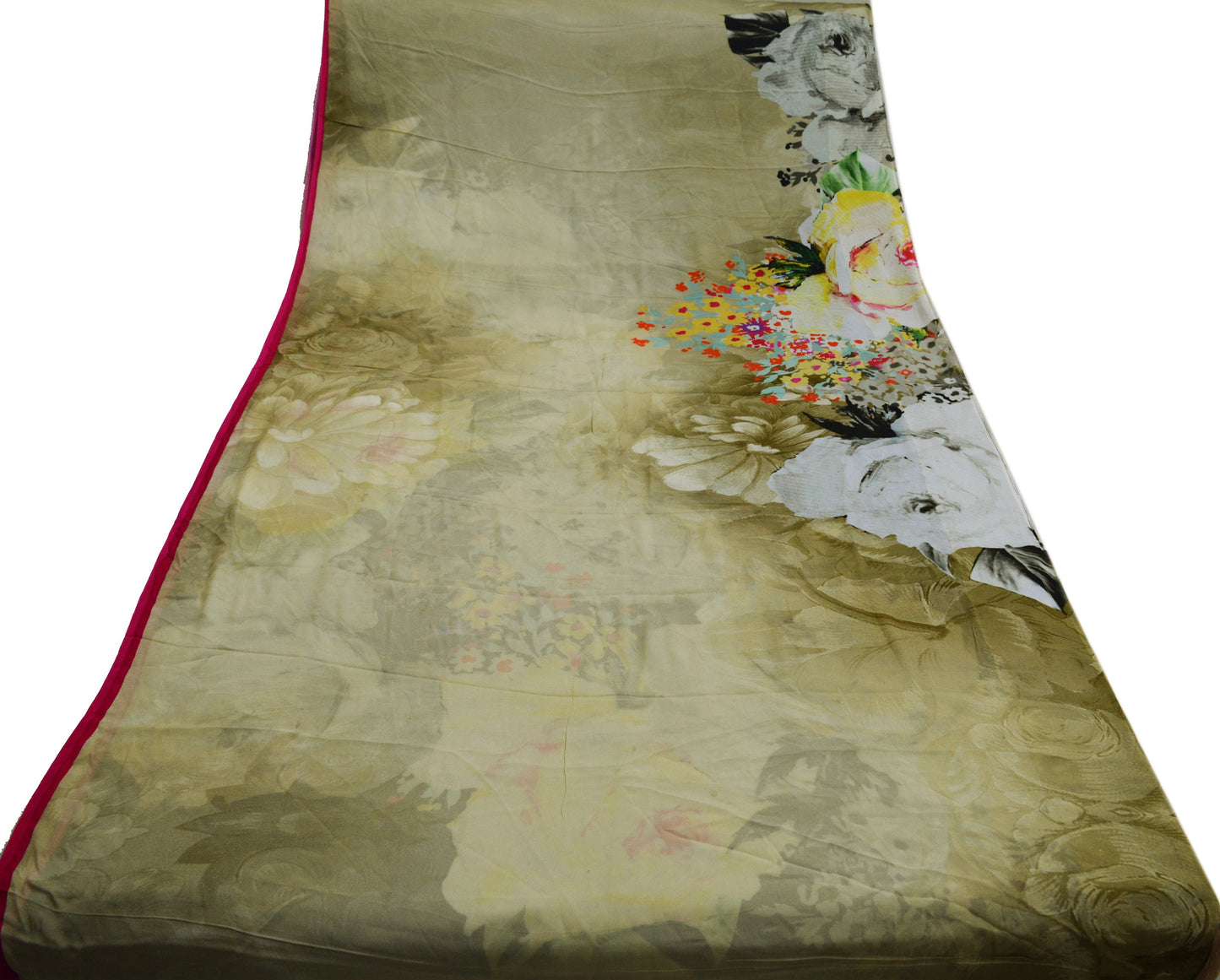 Vintage Green & Black Saree Blend Silk Digital Printed Sari Sewing 5yd Craft Soft Floral Crafting Dress Making