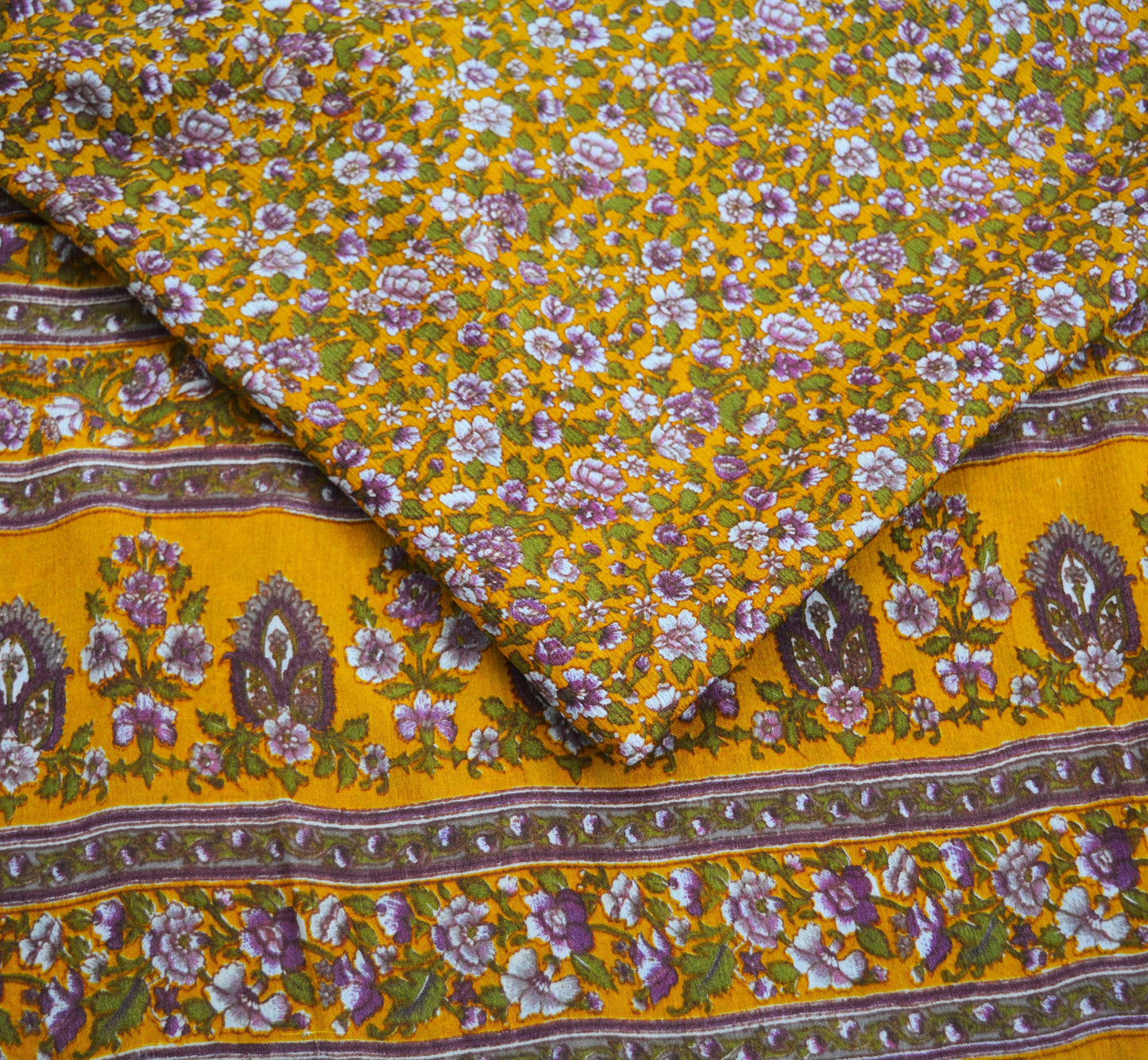 Indian Vintage Sari Saffron 100% Pure Silk Printed Saree 6yd Sewing Craft Fabric DressMaking Soft Wrap Floral Abstract