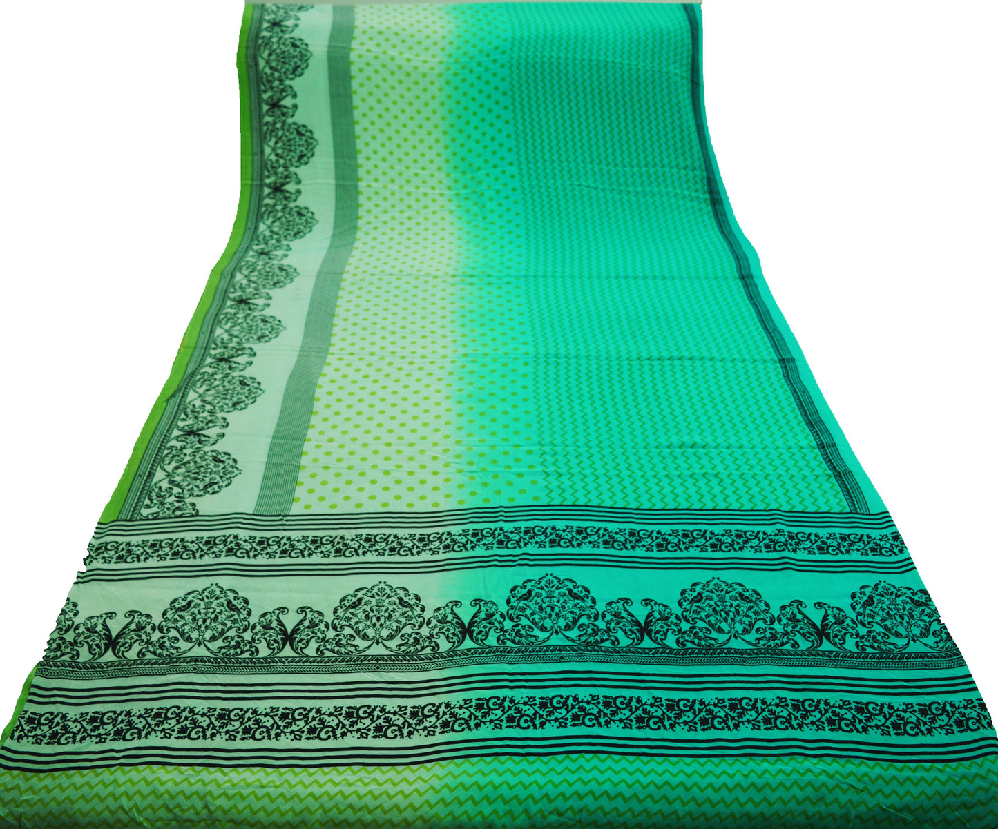 Indian Vintage Sari Green Pure Crepe Silk Printed Saree 5yard Sewing Floral Soft Craft Fabric Ethnic Wrap