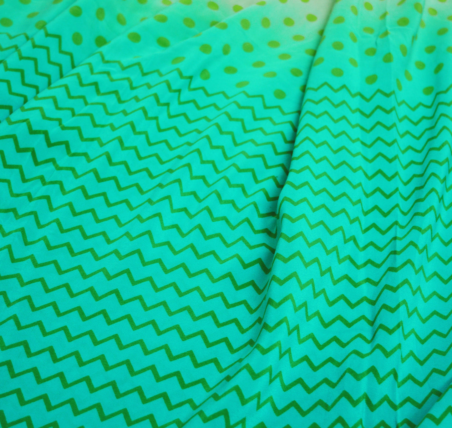 Indian Vintage Sari Green Pure Crepe Silk Printed Saree 5yard Sewing Floral Soft Craft Fabric Ethnic Wrap