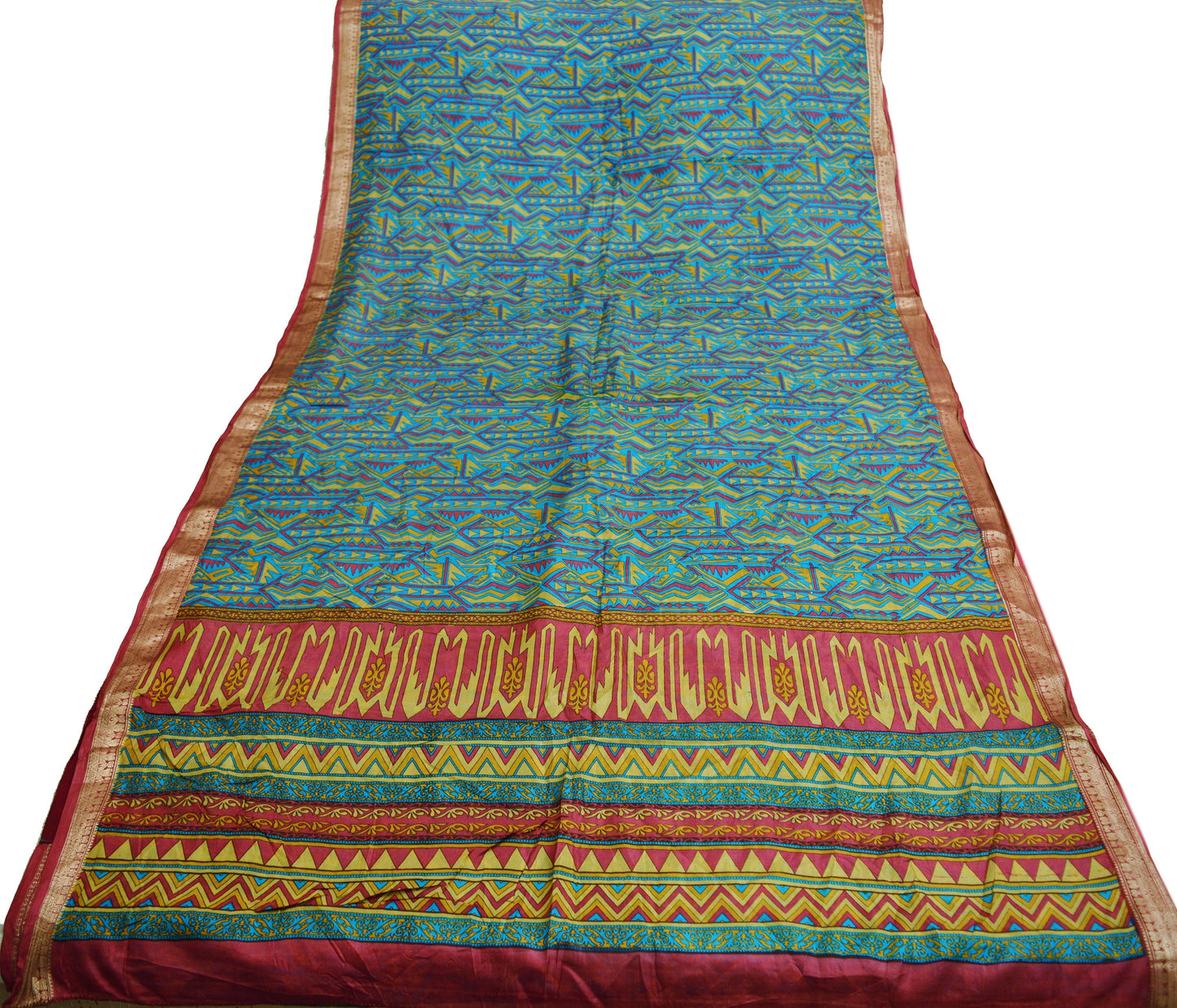 Indian Vintage Sari Pink & Blue 100% Pure Silk Printed Saree Fabric 5yard Sewing Craft DressMaking Soft Floral Zari