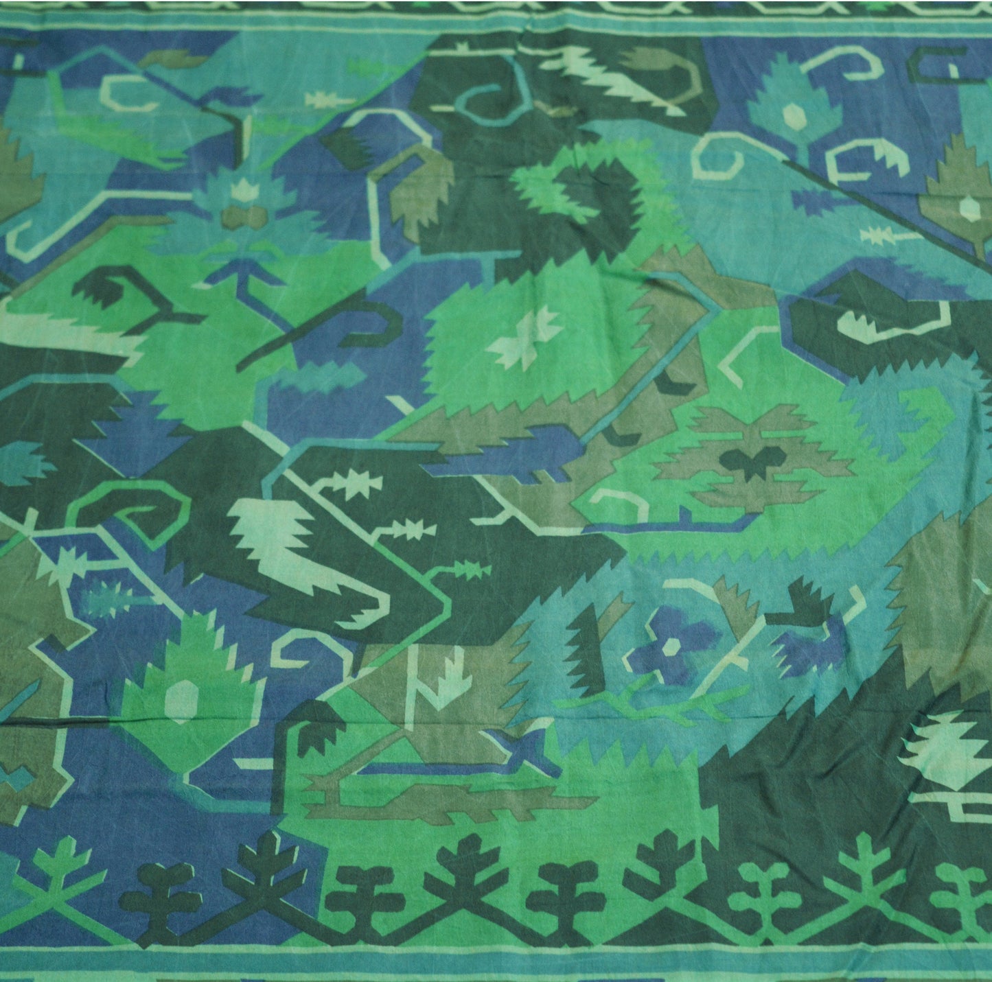 Indian Vintage Sari Green & Blue 100% Pure Silk Printed Saree Fabric 5yd Sewing Craft Fabric DressMaking Soft Wrap
