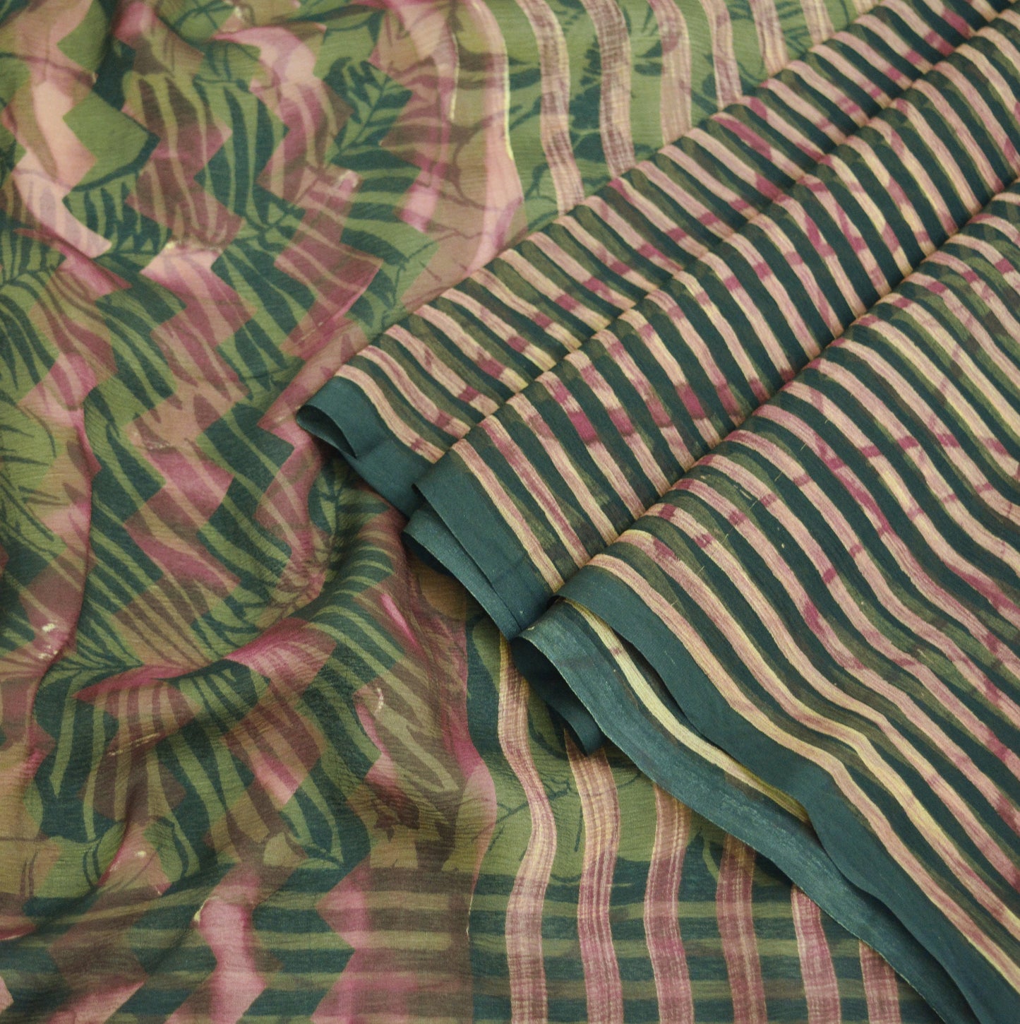 Women Vintage Sari Beige & Black Pure Chiffon Silk Printed Saree Craft Fabric Sewing 5Yard Soft Light Sari Dress Making